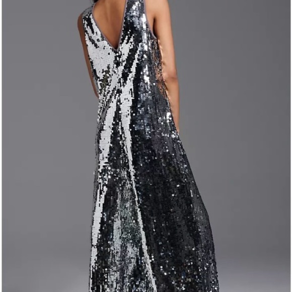 Maeve Silver Sequin Wide Leg Jumpsuit - Picture 2 of 10